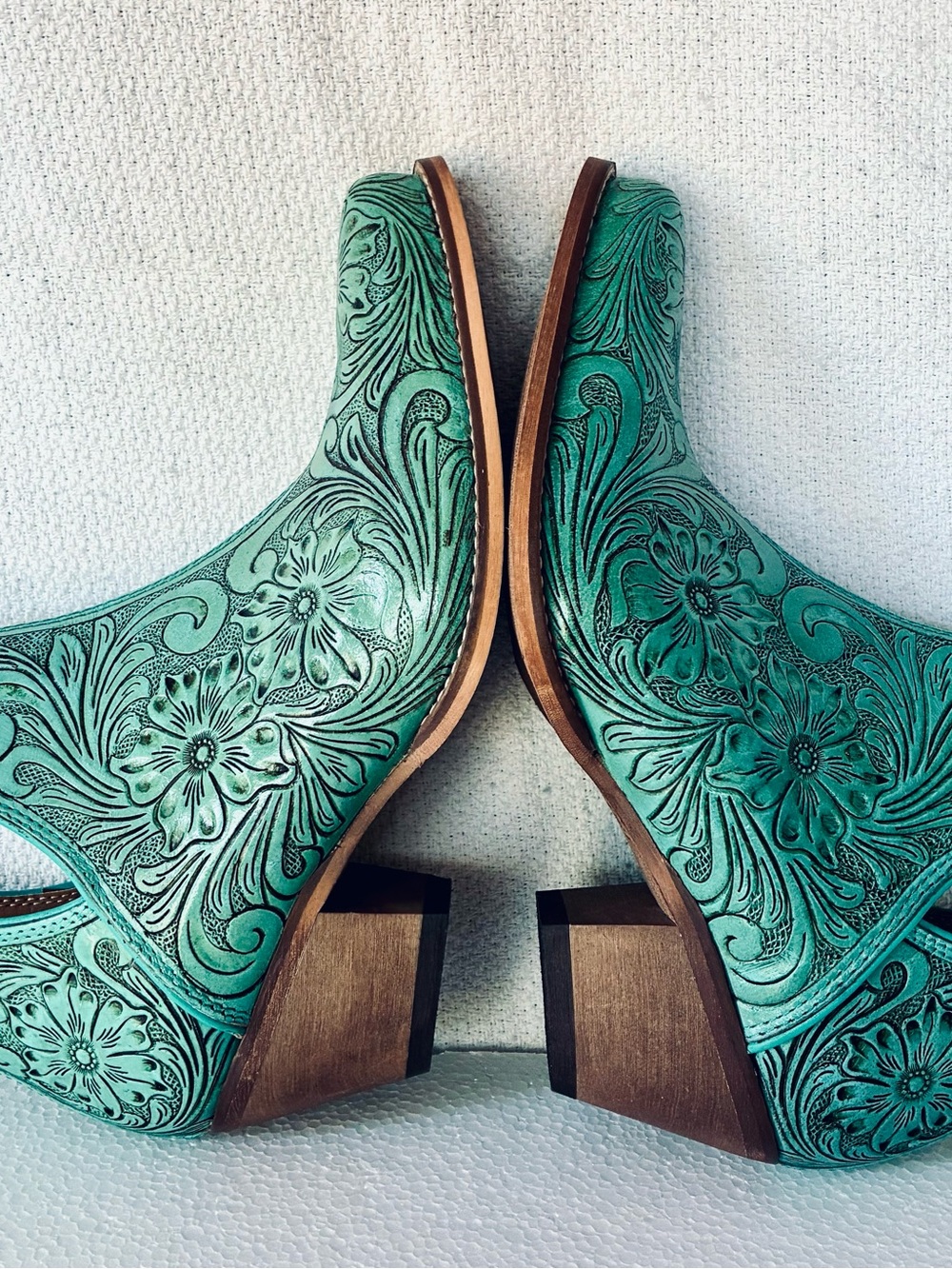 Myra Bag Turquoise Floral Tooled Leather Ankle Booties - Picture 9 of 16